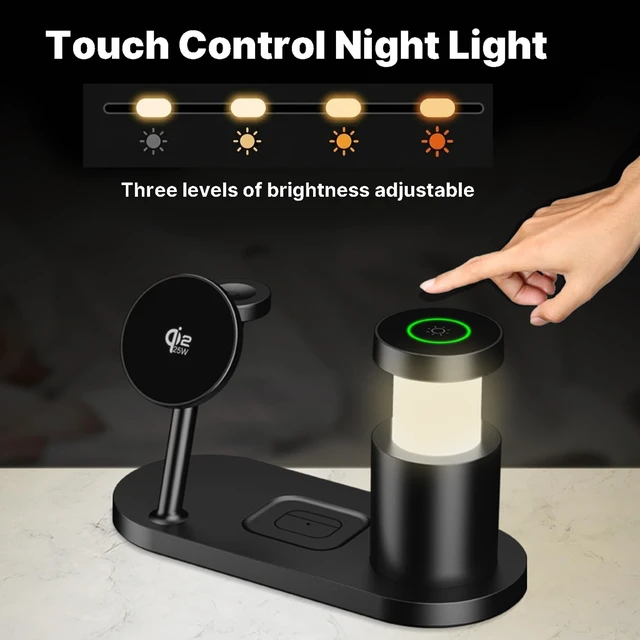 Alt view image 7 of 7 - BUDUY MagSafe Charger Compatible, 4-in-1 Charging Station, Qi2 25W Certified Wireless Charger Dock Stand with 45W Adapter & TEC Active Cooling & Night Light for iPhone 17/16/15, Apple Watch, AirPods