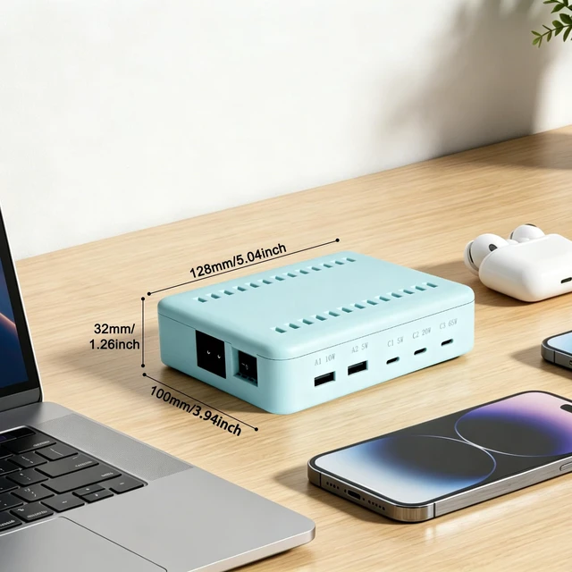 Alt view image 5 of 7 - HKY USB C Charging Station Stand for MacBook Neo Kindle Phones ipad Airpods Speakers Colorful 105W 5-Port (3 USB-C + 2 USB-A) Organizer Charging Dock with Removable Divider & Cables
