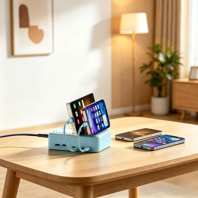 Alt view image 6 of 7 - HKY USB C Charging Station Stand for MacBook Neo Kindle Phones ipad Airpods Speakers Colorful 105W 5-Port (3 USB-C + 2 USB-A) Organizer Charging Dock with Removable Divider & Cables
