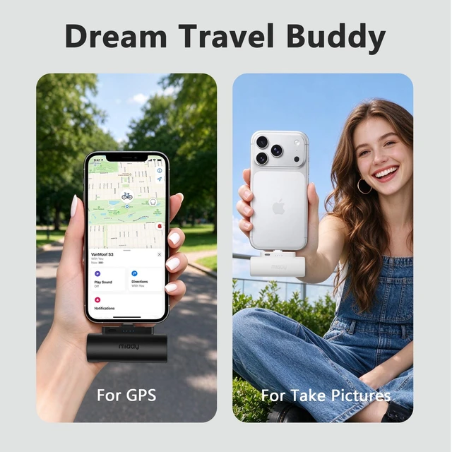 Alt view image 3 of 7 - Miady 2-Pack Mini Portable Charger Built-in USB C Connector Small PowerBank|5000mAhLightweightfor Backpack TravelCompatible with iPhone 18 17 16 Galaxy AndroidSmallerFlight-Safe18WhBlack+White