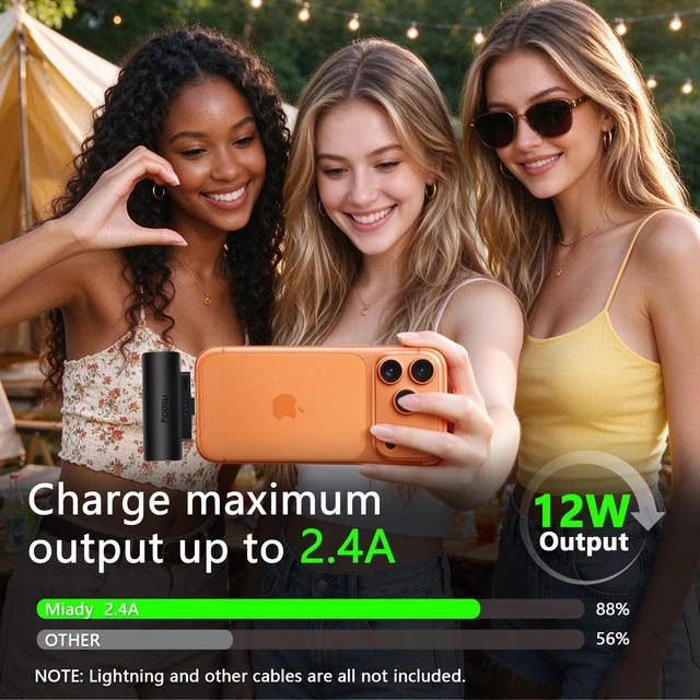 Alt view image 4 of 7 - Miady 2-Pack Mini Portable Charger Built-in USB C Connector Small PowerBank|5000mAhLightweightfor Backpack TravelCompatible with iPhone 18 17 16 Galaxy AndroidSmallerFlight-Safe18WhBlack+White