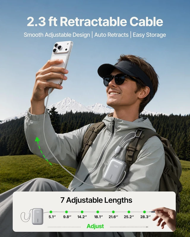 Alt view image 3 of 7 - Baseus PicoGo AR11 45W 10000mAh Portable Charger, Retractable USB-C Cable | Dual Built-in USB-C Cables, retractable & detachable 2in1 design, Compact Travel Power Bank for iPhone 18/17/16/15