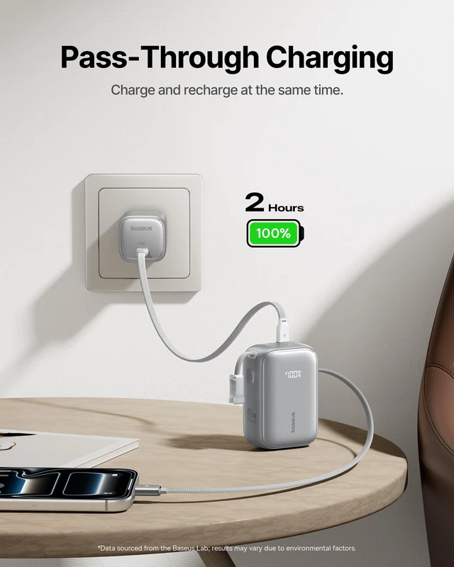 Alt view image 6 of 7 - Baseus PicoGo AR11 45W 10000mAh Portable Charger, Retractable USB-C Cable | Dual Built-in USB-C Cables, retractable & detachable 2in1 design, Compact Travel Power Bank for iPhone 18/17/16/15