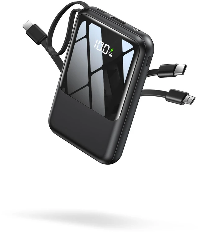 Main image of Tikeyo Portable Charger Power Bank 12000mAh(22.5W, Built-In Cables) Smaller | Charge 5 Devices,LED Display,Flight-Safe, Travel Essentials, Flashlight, for iPhone 17/16/15/14, Samsung, Switch and more