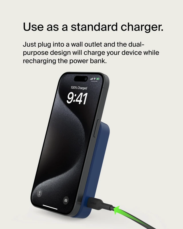 Alt view image 7 of 7 - Belkin 10000mAh 15W Qi2 MagSafe Power Bank w/Built-in Kickstand | Wireless Charging Battery Pack, iPhone 17, Air, Pro, Pro Max, AirPods, Apple Watch, Google Pixel 10, Built-in Stand, Magnetic