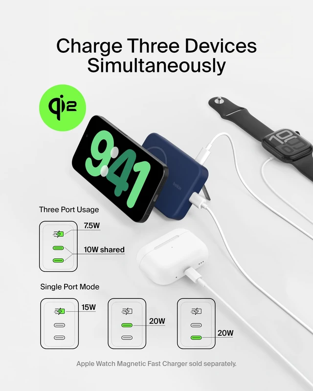 Alt view image 2 of 7 - Belkin 10000mAh 15W Qi2 MagSafe Power Bank w/Built-in Kickstand | Wireless Charging Battery Pack, iPhone 17, Air, Pro, Pro Max, AirPods, Apple Watch, Google Pixel 10, Built-in Stand, Magnetic