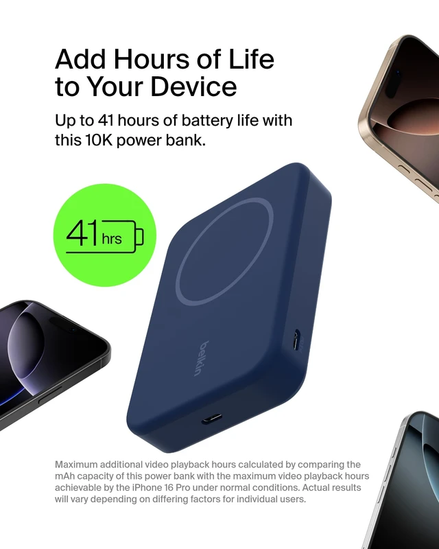 Alt view image 3 of 7 - Belkin 10000mAh 15W Qi2 MagSafe Power Bank w/Built-in Kickstand | Wireless Charging Battery Pack, iPhone 17, Air, Pro, Pro Max, AirPods, Apple Watch, Google Pixel 10, Built-in Stand, Magnetic