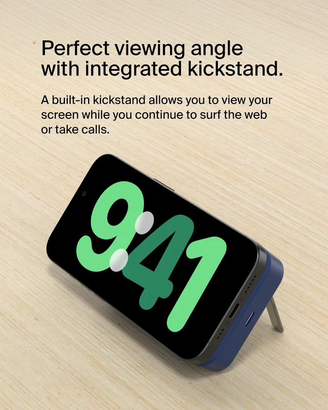 Alt view image 6 of 7 - Belkin 10000mAh 15W Qi2 MagSafe Power Bank w/Built-in Kickstand | Wireless Charging Battery Pack, iPhone 17, Air, Pro, Pro Max, AirPods, Apple Watch, Google Pixel 10, Built-in Stand, Magnetic