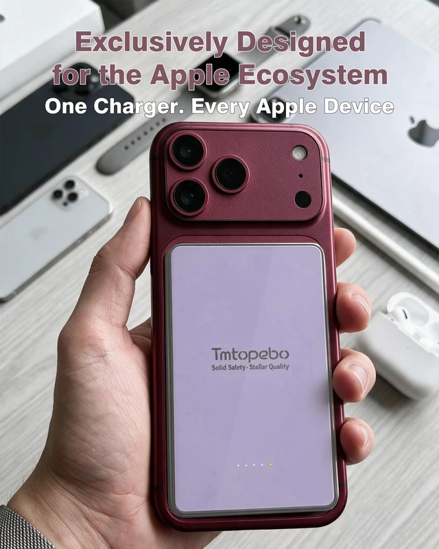 Alt view image 2 of 7 - 0.35in Tmtopebo 5000mAh Semi-Solid Power Bank|iPhone Only Wireless Charging|Semi-Solid State Battery, Portable Charging,15W Wireless + 20W USB-C Fast Charge for iPhone, Compatible Qi2/MagSafe Magnetic