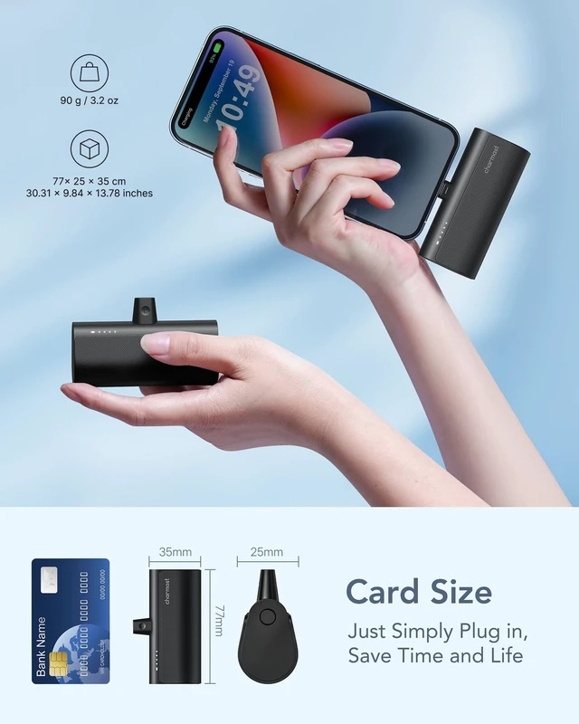 Alt view image 5 of 7 - charmast Mini Portable Charger for iPhone 14 & Earlier, 5000mAh Power Bank|Lipstick-Size Battery Pack Compatible with iPhone 14/13/12/11/XR, Lightweight, Purse Ready, Direct Plug-in, 20W Fast Charging