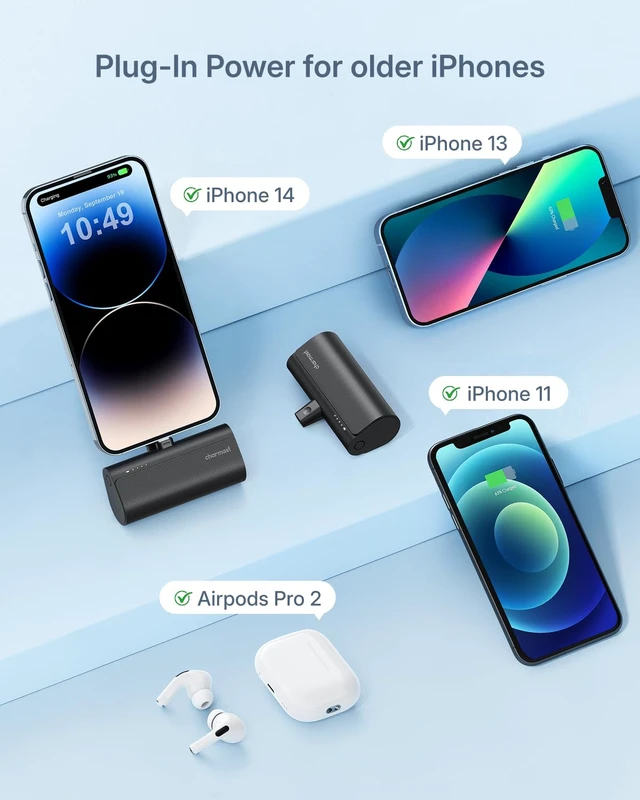 Alt view image 6 of 7 - charmast Mini Portable Charger for iPhone 14 & Earlier, 5000mAh Power Bank|Lipstick-Size Battery Pack Compatible with iPhone 14/13/12/11/XR, Lightweight, Purse Ready, Direct Plug-in, 20W Fast Charging