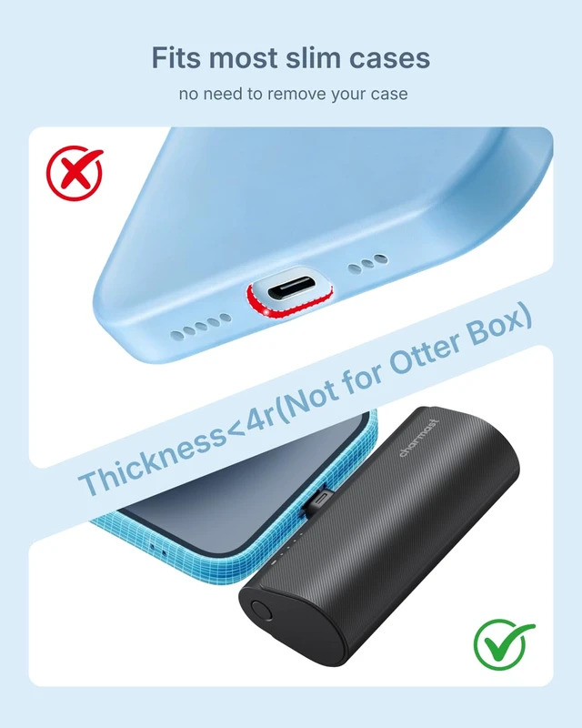 Alt view image 7 of 7 - charmast Mini Portable Charger for iPhone 14 & Earlier, 5000mAh Power Bank|Lipstick-Size Battery Pack Compatible with iPhone 14/13/12/11/XR, Lightweight, Purse Ready, Direct Plug-in, 20W Fast Charging