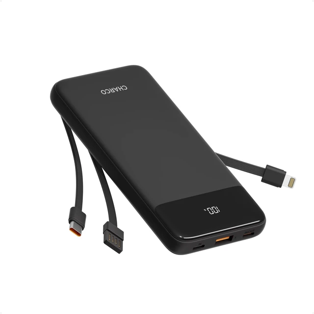 Main image of CHARCO Portable Charger Power Bank with Built in Cable 10000mAh | 20W Fast Charging 0.63 Ultra Slim Compact Size Travel Essentials for iPhone 17/16/15 Series,Samsung,Tablets,Black
