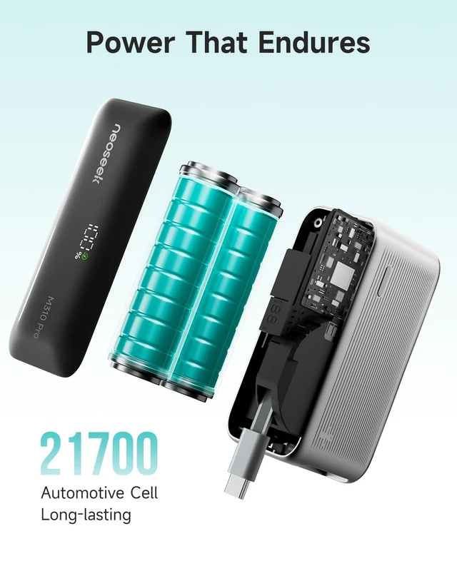 Alt view image 7 of 7 - Neoseek Ultra Mini Portable Charger, 10000mAh 45W Fast Charging Power Bank | Flight-Safe, 2.3 ft USB-C Retractable Cable, Travel Essential, 45W Battery Phone Pack for iPhone 18 17 16 Google iPad etc