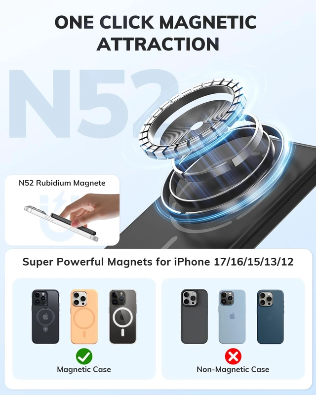 Alt view image 6 of 7 - Hichain Magnetic Portable Charger for iPhone Ultra Slim Magnetic Power Bank | Black 5000mAh Wireless Slim Magnetic Power Bank for iPhone 18-12 Magnetic Battery Pack Safe Charging with 60W USB C Cable