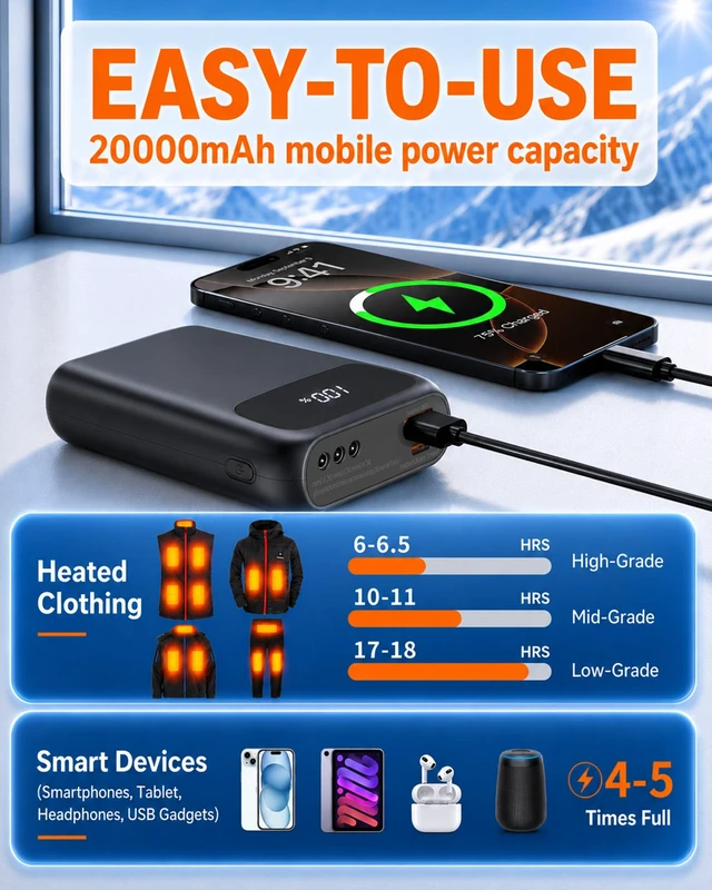 Alt view image 5 of 7 - 7.4V 20000mAh Battery Pack for Heated Vest Coat Jacke for ORORO&Venustas | 3.5/3.8/4.0mm DC Port Rechargeable Battery for Heated Blanket Pants Camping Chair UnderwearNo Adapter Cable Needed