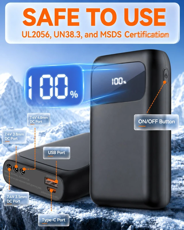 Alt view image 7 of 7 - 7.4V 20000mAh Battery Pack for Heated Vest Coat Jacke for ORORO&Venustas | 3.5/3.8/4.0mm DC Port Rechargeable Battery for Heated Blanket Pants Camping Chair UnderwearNo Adapter Cable Needed