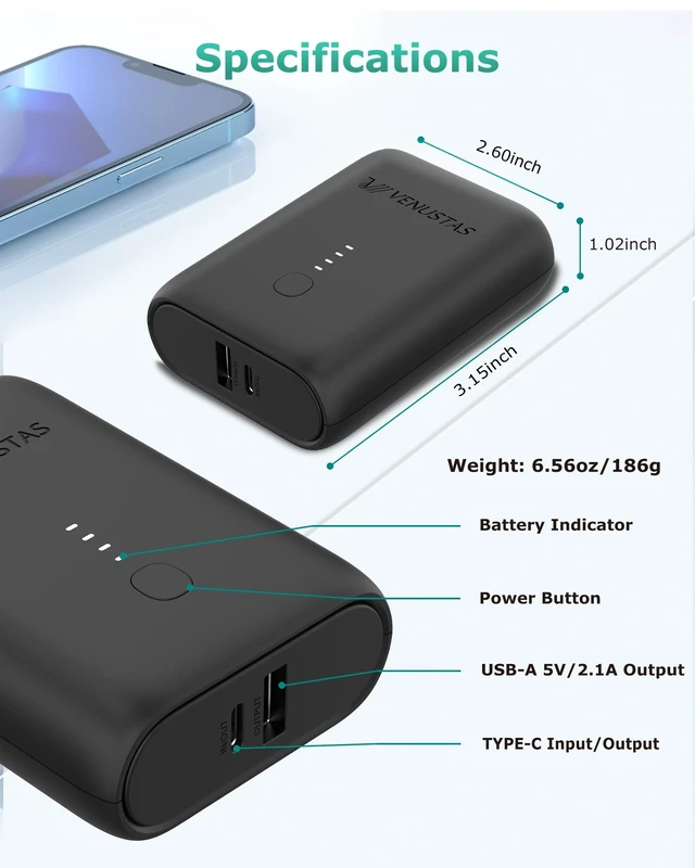 Alt view image 4 of 5 - Venustas Battery Pack for 7.4V DC & 9V USB-C Heated Apparel, 36Wh | Compact design Up to 10-hour runtime 2.5-hour recharge with 20W input ETL Listed USB-C and USB-A phone charging