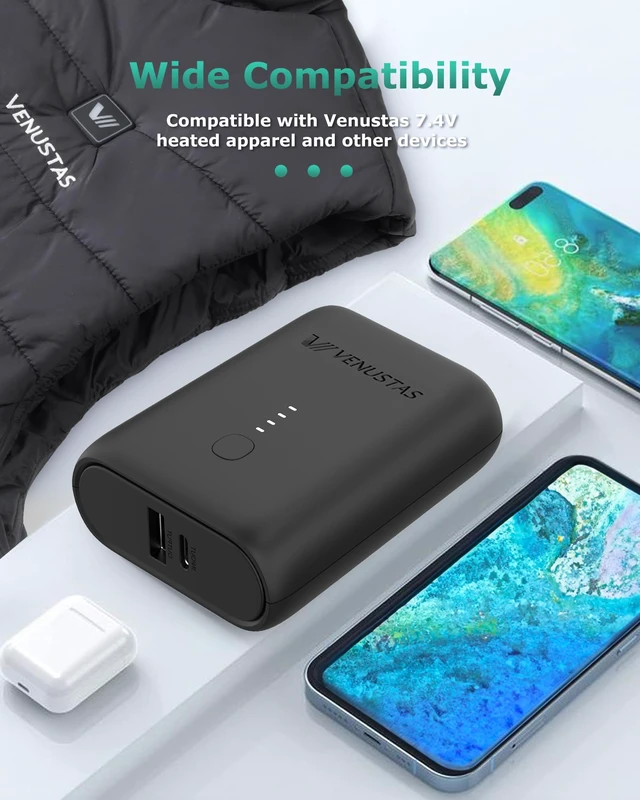 Alt view image 5 of 5 - Venustas Battery Pack for 7.4V DC & 9V USB-C Heated Apparel, 36Wh | Compact design Up to 10-hour runtime 2.5-hour recharge with 20W input ETL Listed USB-C and USB-A phone charging