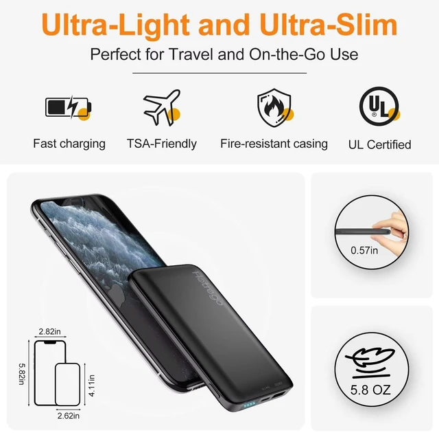 Alt view image 4 of 6 - Hotrego Heated Vest Battery Pack, 5V 2A 10,000 mAH Ultra Slim Compact Portable Charger with USB-C Charging Cable, Rechargeable Power Bank for Men Women Heated Jacket, Pants, Clothing, iPhone,Etc