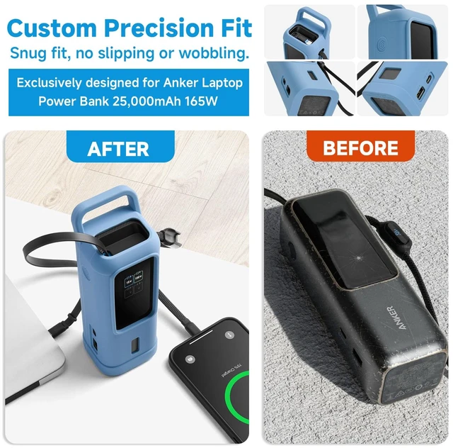 Alt view image 3 of 7 - CaSZLUTION Silicone Case for Anker Laptop Power Bank (2,5000mAh, 165W) | Shockproof Drop Resistant, Travel Protective Cover with Stable Base & Handle, Compatible with Anker A1695, Blue, Case Only