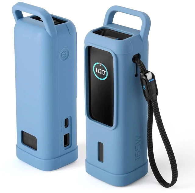 Main image of CaSZLUTION Silicone Case for Anker Laptop Power Bank (2,5000mAh, 165W) | Shockproof Drop Resistant, Travel Protective Cover with Stable Base & Handle, Compatible with Anker A1695, Blue, Case Only