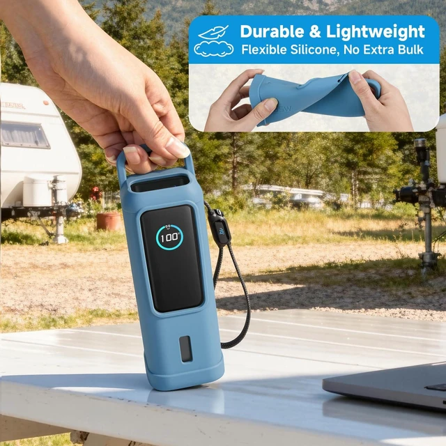 Alt view image 5 of 7 - CaSZLUTION Silicone Case for Anker Laptop Power Bank (2,5000mAh, 165W) | Shockproof Drop Resistant, Travel Protective Cover with Stable Base & Handle, Compatible with Anker A1695, Blue, Case Only