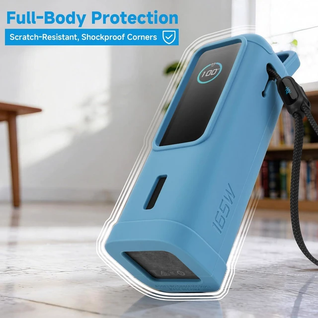Alt view image 6 of 7 - CaSZLUTION Silicone Case for Anker Laptop Power Bank (2,5000mAh, 165W) | Shockproof Drop Resistant, Travel Protective Cover with Stable Base & Handle, Compatible with Anker A1695, Blue, Case Only