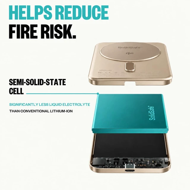 Alt view image 6 of 7 - BMX Air 10K Semi-Solid Qi2.2 Magnetic Power Bank, 13mm Titanium Body (Gold)|10,000mAh in a slim 13mm titanium body; Qi2.2 up to 25W where supported; semi-solid-state cells; 30W USB-C; 4 LED indicators