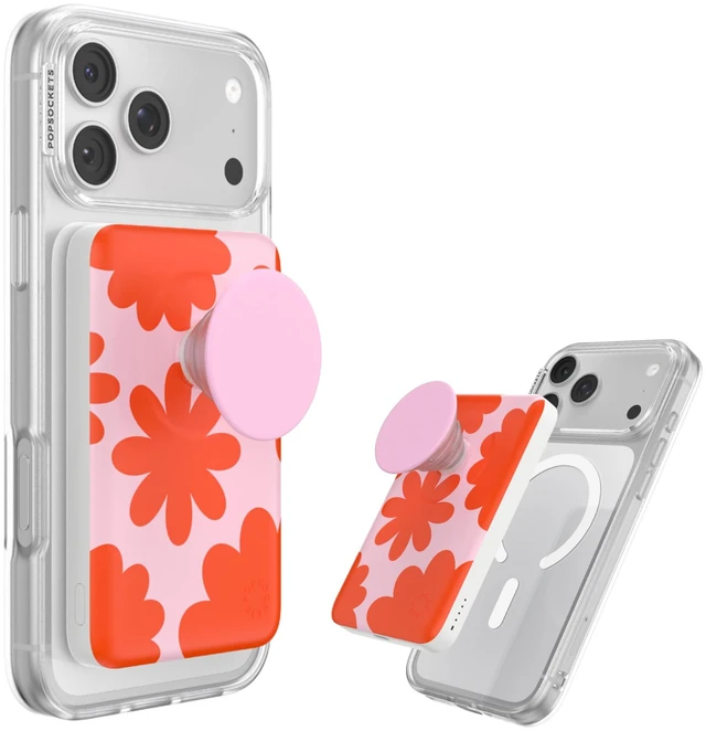 Main image of PopSockets PowerPack Phone Charger with MagSafe- Floating Florals | Magnetic, Wireless Charging, Portable Power Bank, Hot, Pink, Flower, Floral