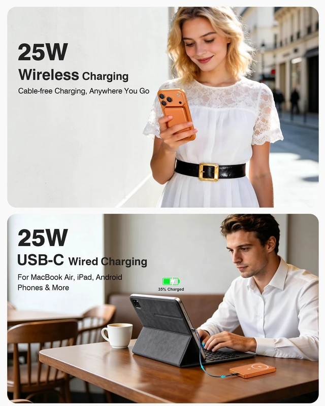 Alt view image 3 of 7 - Miisso 25W Qi2.2 Magnetic Power Bank, 10000mAh Ultra-Slim Portable Charger|CCC Certified Magnetic Battery Pack, 25W USB-C PD, Travel Essential PowerBank, for iPhone 18 Pro/Pro Max/Duo & 17-12, Orange