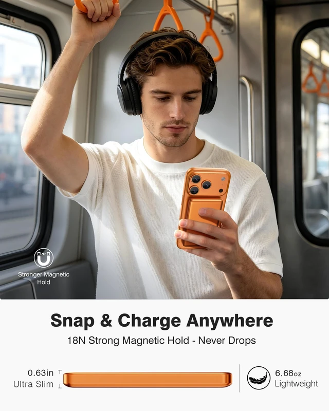 Alt view image 6 of 7 - Miisso 25W Qi2.2 Magnetic Power Bank, 10000mAh Ultra-Slim Portable Charger|CCC Certified Magnetic Battery Pack, 25W USB-C PD, Travel Essential PowerBank, for iPhone 18 Pro/Pro Max/Duo & 17-12, Orange