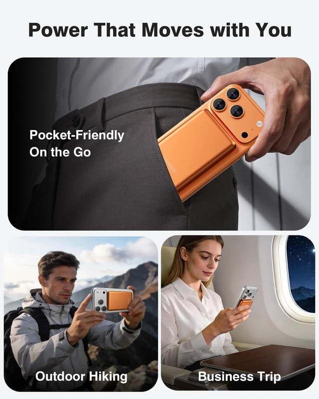 Alt view image 7 of 7 - Miisso 25W Qi2.2 Magnetic Power Bank, 10000mAh Ultra-Slim Portable Charger|CCC Certified Magnetic Battery Pack, 25W USB-C PD, Travel Essential PowerBank, for iPhone 18 Pro/Pro Max/Duo & 17-12, Orange