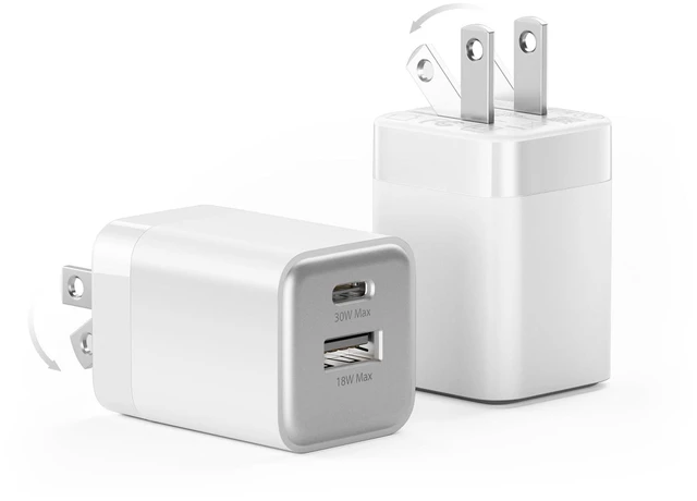 Main image of wegear 30W Fast Charger, Dual Port USB C Wall Charger with Foldable Plug | for iPhone 18/17/16, Samsung S26/25/24, iPad, 40% Smaller & Safer Nano Charger Block, (White, 2 Pack)
