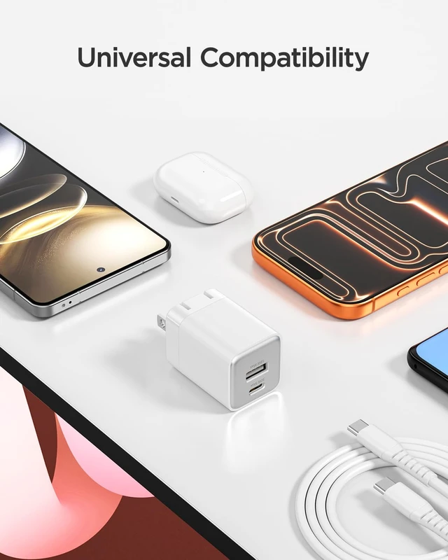 Alt view image 7 of 7 - wegear 30W Fast Charger, Dual Port USB C Wall Charger with Foldable Plug | for iPhone 18/17/16, Samsung S26/25/24, iPad, 40% Smaller & Safer Nano Charger Block, (White, 2 Pack)