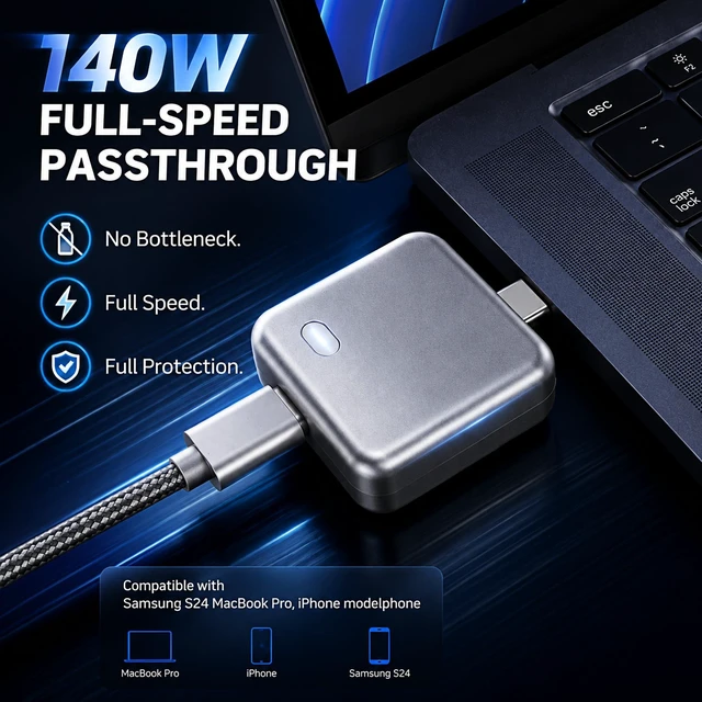 Alt view image 2 of 7 - 140W Smart Auto Stop Charging Adapter, USB-C Fast Charger with Physical Cut-Off, Automatic Power-Off Timer for Phone, Tablet & All USB Devices, Prevents Overcharging, Extends Battery Life