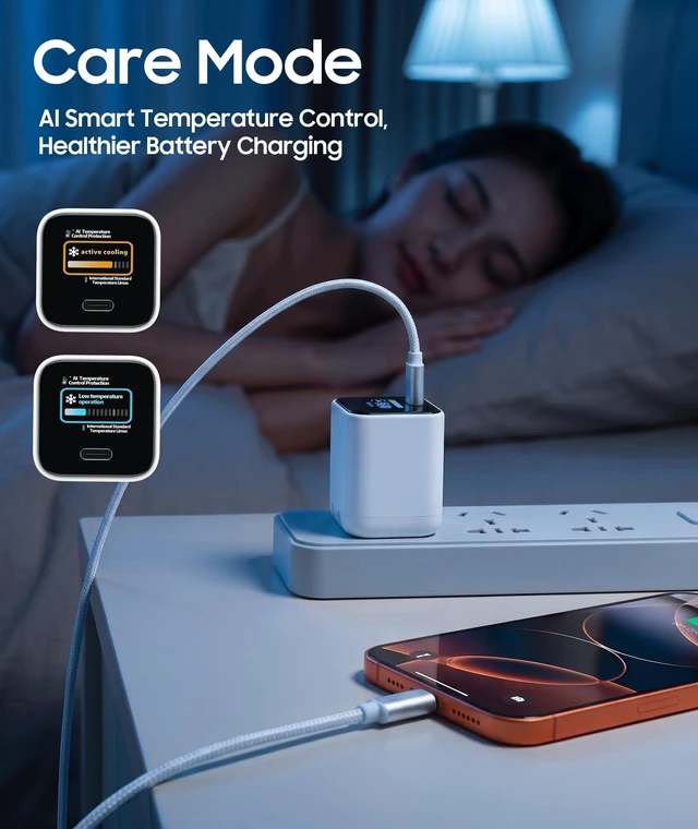 Alt view image 5 of 7 - FENDALE Smart Display Charger,USB C Charger Block with 6.6FT USB-C Cable,45W Max GaN Phone Charger 90° Foldable Plug,Smart Recognition,Care Mode,Real-Time Display,for iPhone 17 Pro Max/ 17 Pro /16/15