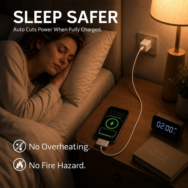 Alt view image 5 of 7 - 140W Smart Auto Stop Charging Adapter, USB-C Fast Charger with Physical Cut-Off, Automatic Power-Off Timer for Phone, Tablet & All USB Devices, Prevents Overcharging, Extends Battery Life
