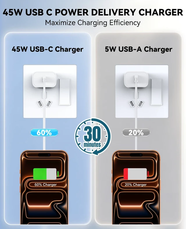 Alt view image 5 of 7 - 45W USB C Charger Block 4Pack Fast Charging Power Block for Home & Office | PD 3.0 Type C Wall Charger Power Adapter for iPhone 18/17/16/15 Pro Max, iPad Pro/Air, Sam-sung Galaxy S25 S24 Ultra