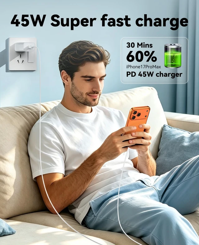 Alt view image 4 of 7 - 45W USB C Charger Block 4Pack Fast Charging Power Block for Home & Office | PD 3.0 Type C Wall Charger Power Adapter for iPhone 18/17/16/15 Pro Max, iPad Pro/Air, Sam-sung Galaxy S25 S24 Ultra