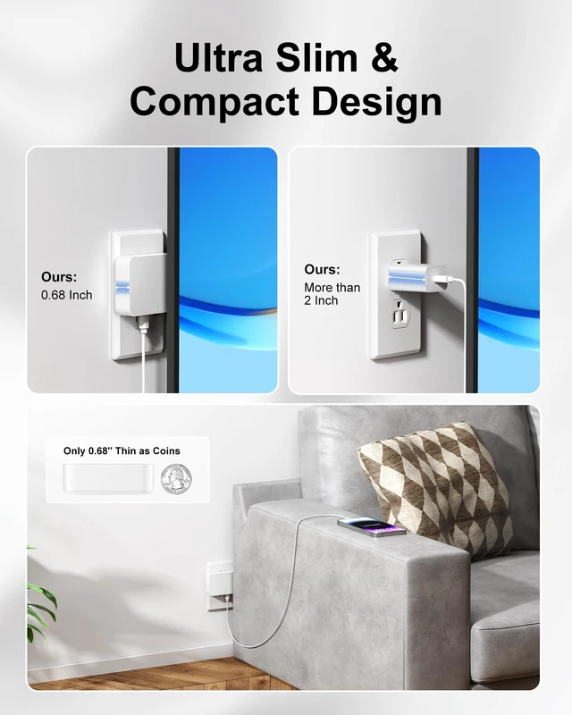 Alt view image 4 of 7 - Flat USB C Charger 65W PD, Foldable Dual USB A& C Charging Block | 2 USB-C & 2 USB-A Slim Wall Charger, Thin GaN Charging Block for MacBook, Laptop, iPhone 15/14/13/12, iPad, Galaxy, White