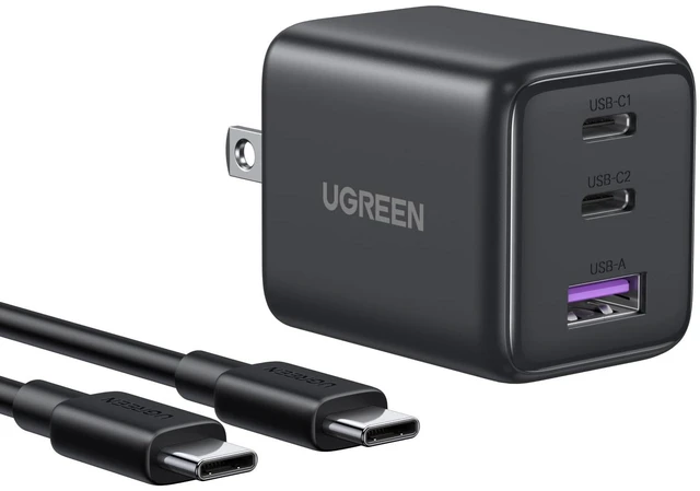 Main image of UGREEN 3-Port 30W USB C Charger Block with USB C Cable, Black | 2 USB-C & 1 USB-A, Compact Size, Multiple Protection, for iPhone 18/17/16, Galaxy S26/S25, iPad, MacBook Neo/Air