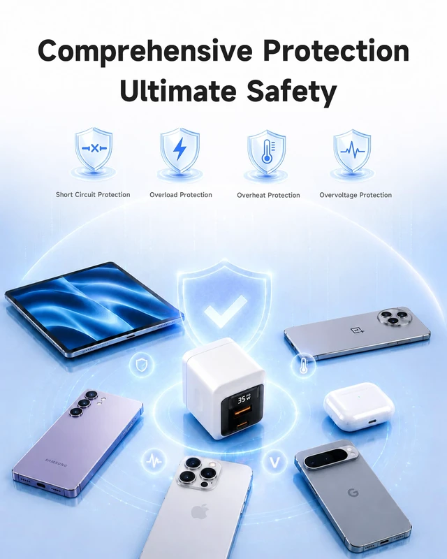 Alt view image 6 of 7 - 35W USB C Fast Charger 2-Pack, 2-Port Wall Charger with Cable & LED Display | 90° Foldable Plug Charger,Type C Fast Wall Charger Blocks with 4.92ft Cable for iPhone 17/16/15 Series, Galaxy, Google