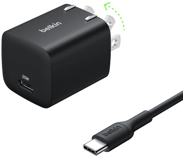 Main image of Belkin 25W Compact USB C Charger Block, Fast Charging for Travel | PD 3.1, Travel Charger, iPad, iPhone 17, Samsung Galaxy, Pixel, AirPods, Apple Watch, Foldable Prongs, 3.3 ft Cable Included