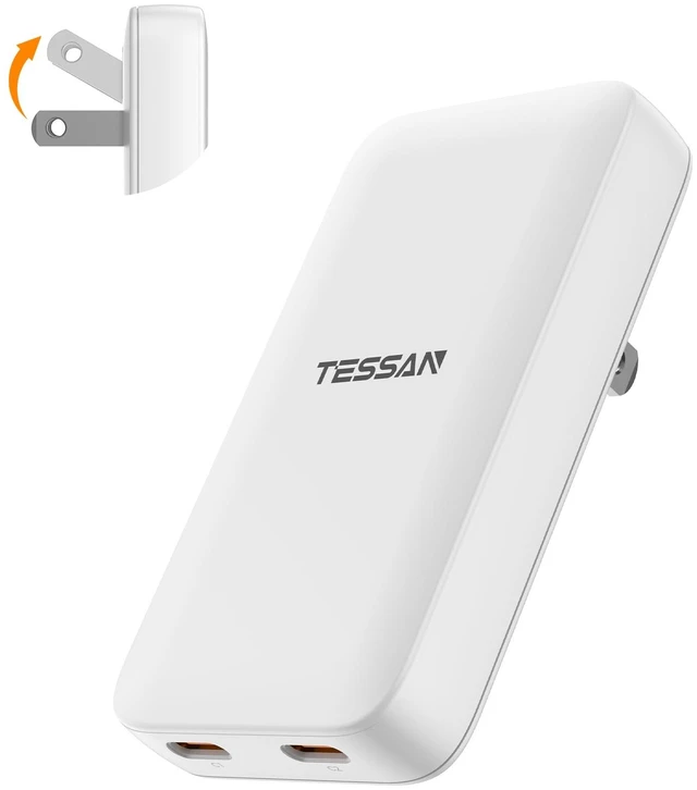 Main image of USB C Wall Charger Block PD 65W, TESSAN Flat Fast Phone Charger Foldable | 2 USB C, GaN Type C Fast Charging Block, 0.58'' Ultra Slim Charger, for iPhone 17/16/15 Series, Samsung Galaxy Models, Travel