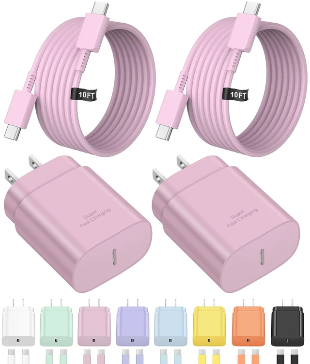 Main image of Type C Charger Fast Charging,USB C Charger,25W Samsung Super Fast Charger | for SamsungGalaxy S26/S25/S24/S23/iPhone 17/16/15 Series,Android,with 10FT Extra Long USB C Cable (2-Pack with 2 Cable Pink)
