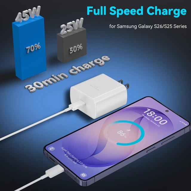 Alt view image 4 of 6 - 45W Super Fast Charger USB Type C Android Phone Charger Fast Charging Cord | 6.6FT USB C Cable with Block for Samsung Galaxy S26/S26 Ultra/S26+/S25/S25 Ultra/S25+/S24/S23/S22/S20/S21/Note 20/10, White