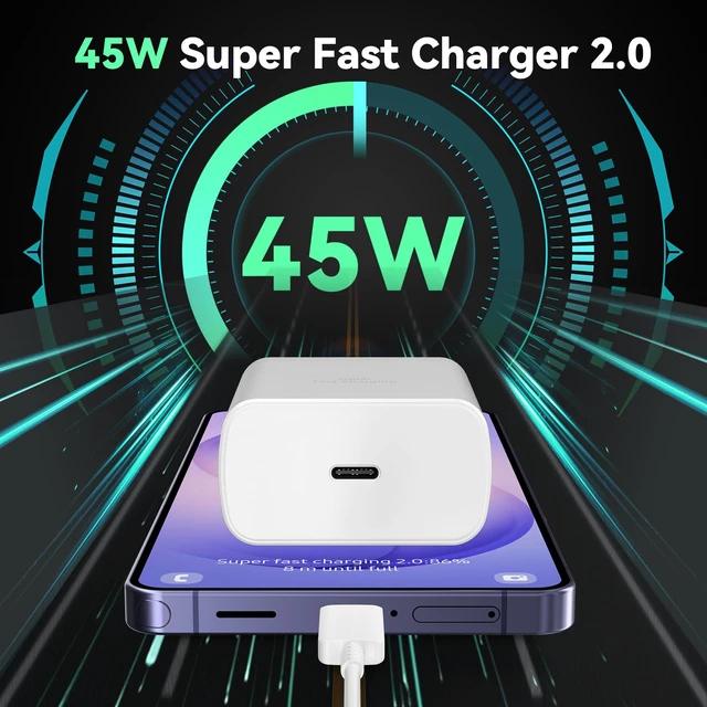Alt view image 6 of 6 - 45W Super Fast Charger USB Type C Android Phone Charger Fast Charging Cord | 6.6FT USB C Cable with Block for Samsung Galaxy S26/S26 Ultra/S26+/S25/S25 Ultra/S25+/S24/S23/S22/S20/S21/Note 20/10, White