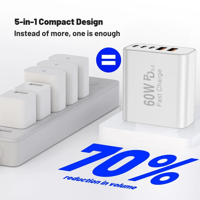 Alt view image 5 of 7 - 60W USB C Fast Charger Block, 6ft 6ft 10ft 10ft Type C to C Cable Cord Long and C Charging Plug Cube Brick for Apple iPhone Duo/18 Pro Max/17 Pro/17 Air/16 Pro/15 Plus/iPad mini/Samsung Power Adapter