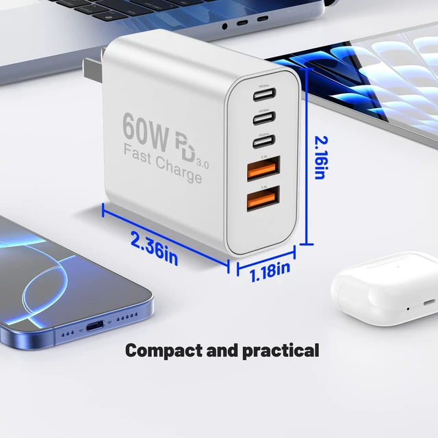 Alt view image 6 of 7 - 60W USB C Fast Charger Block, 6ft 6ft 10ft 10ft Type C to C Cable Cord Long and C Charging Plug Cube Brick for Apple iPhone Duo/18 Pro Max/17 Pro/17 Air/16 Pro/15 Plus/iPad mini/Samsung Power Adapter